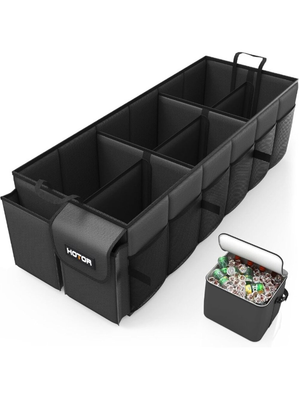 Sturdy Car Trunk Organizer with Removable Cooler, 6 Compartments, Adjustable
